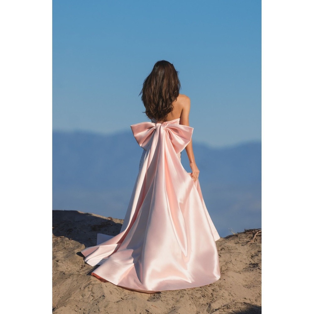 Mac Duggal Blush Pink Strapless Embellished Gown With Back Bow Detail $898 Sz 10 - Picture 4 of 15